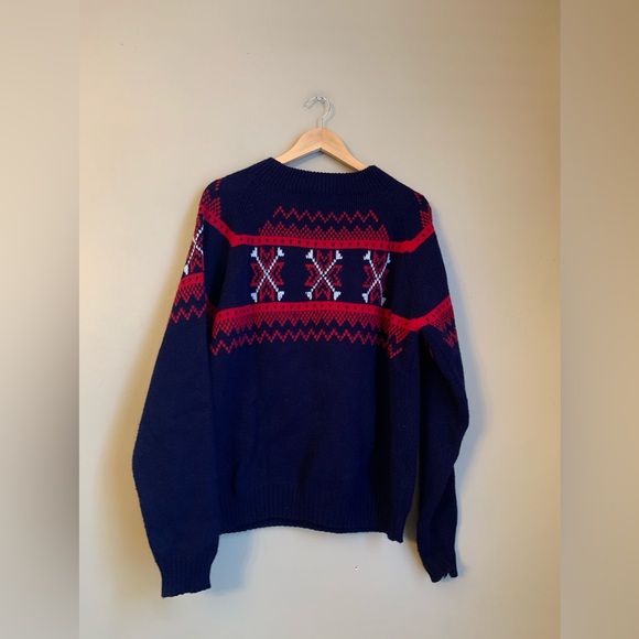 Vtg JCPenney Sweater Mens XLarge Blue Fair Isle Snowflake Mock Neck Knit Acrylic - Picture 5 of 6